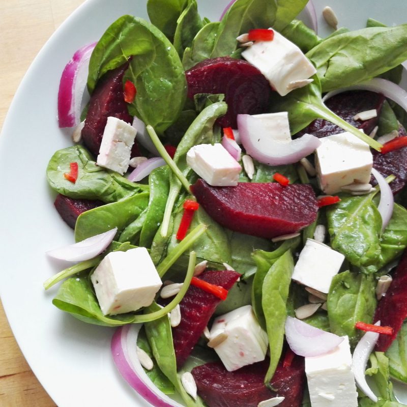 Beet and Feta Spinach Salad Free Vegetarian Meal Planning Veahero