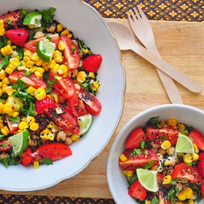 Chickpea Strawberry and Sweetcorn Salad