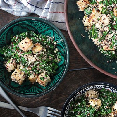 Kale Tofu and Mushroom Quinoa