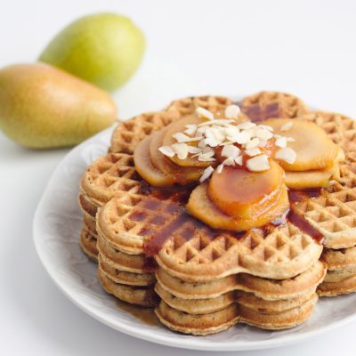 Oat Waffles with Poached Pear