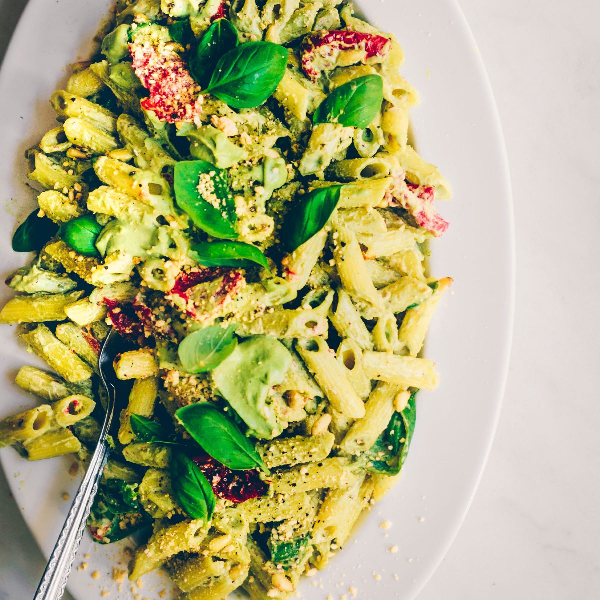 Basil Pasta with Cashew Sauce Free 7 Day Vegan Meal Plan Veahero