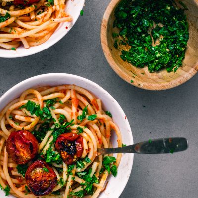 Roasted Tomato and Gremolata Spaghetti