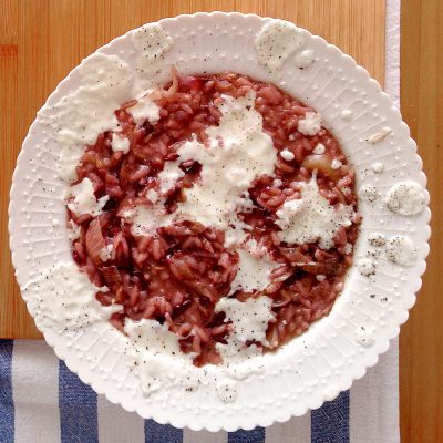 Radicchio Risotto with Provolone Fondue