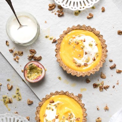 Mango Passion Fruit and Walnut Tarts