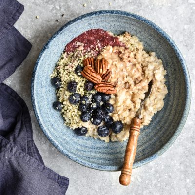 Creamy Oats with Chia Jam and Pecans