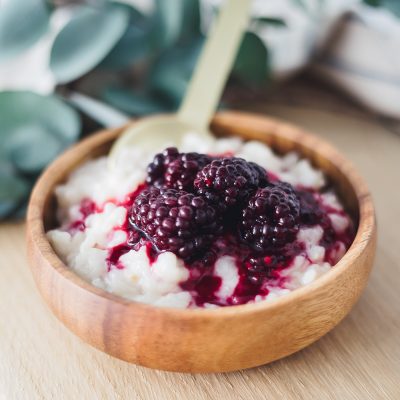 Spicy Almond Rice Pudding with Blackberry Compote