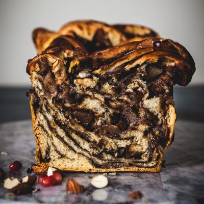 Chocolate Babka with Caramelised Pears